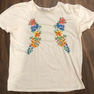 zara embroidered floral tee shirt